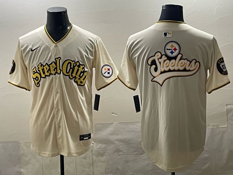 Men 2025 Nike Pittsburgh Steelers Blank Cream Limited NFL Jersey style 018->pittsburgh steelers->NFL Jersey